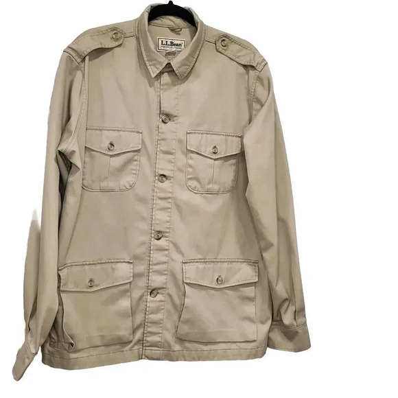 Vintage 80's L.L Bean Beige Safari Khaki Utility Cargo Jacket Casual Mens Size L